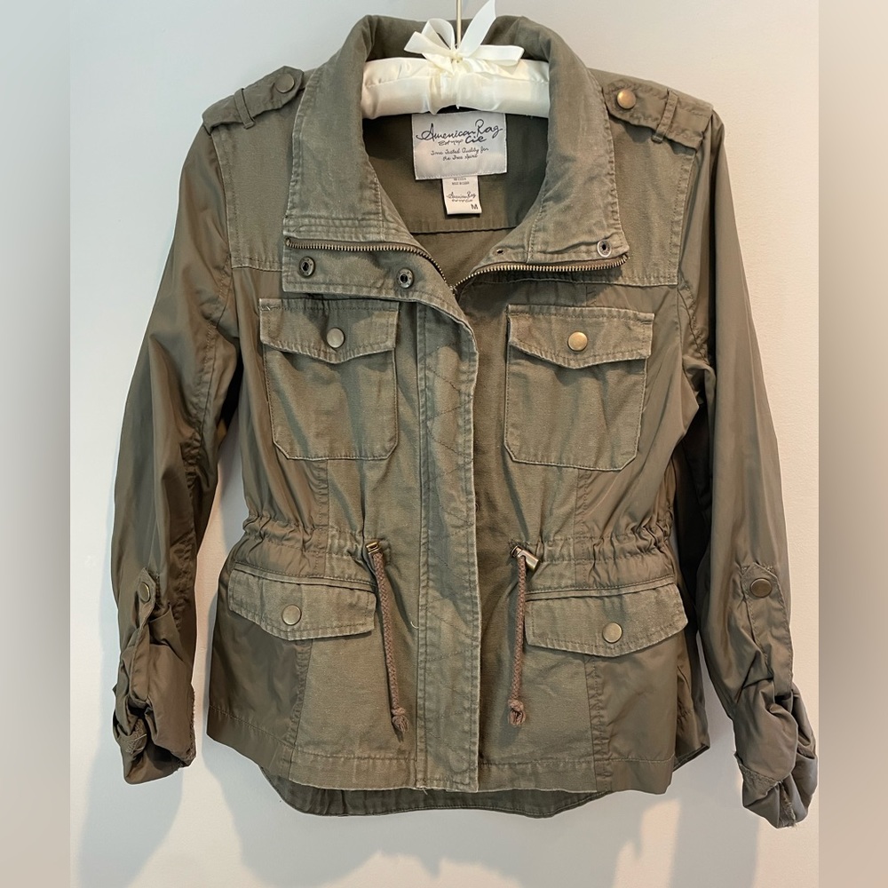 AMERICAN RAG snap closure draw string waist military jacket. Size M.